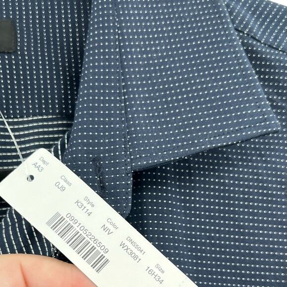 J. Crew Ludlow Stretch Two-Ply Easy-Care Cotton Dress Shirt‎ Dot Blue 16.5 34 - Picture 6 of 7